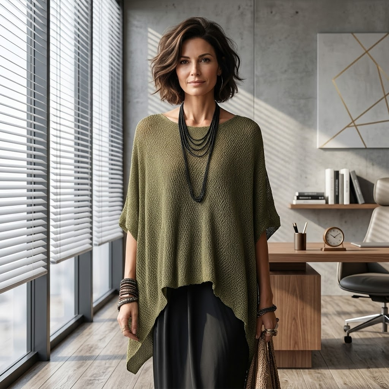 ⌛Tidsbegrenset tilbud - 50 % RABATT✨Uthulbar strikket topp med flaggermusermer til dame