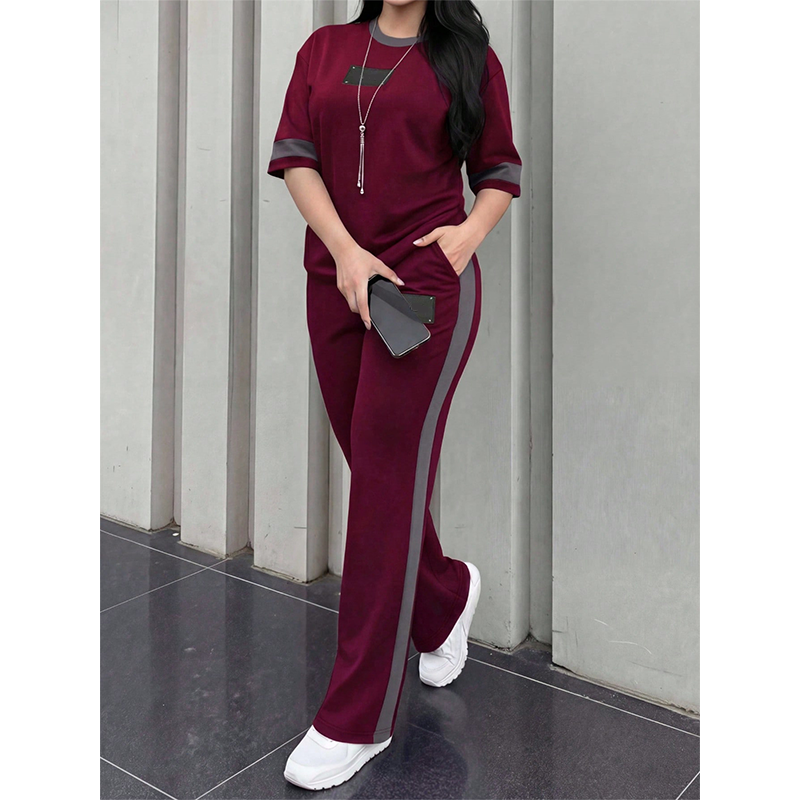 👕✨Uformelt todelt loungesett for dame med stripedetaljer – Uanstrengt komfort og sporty stil🔥