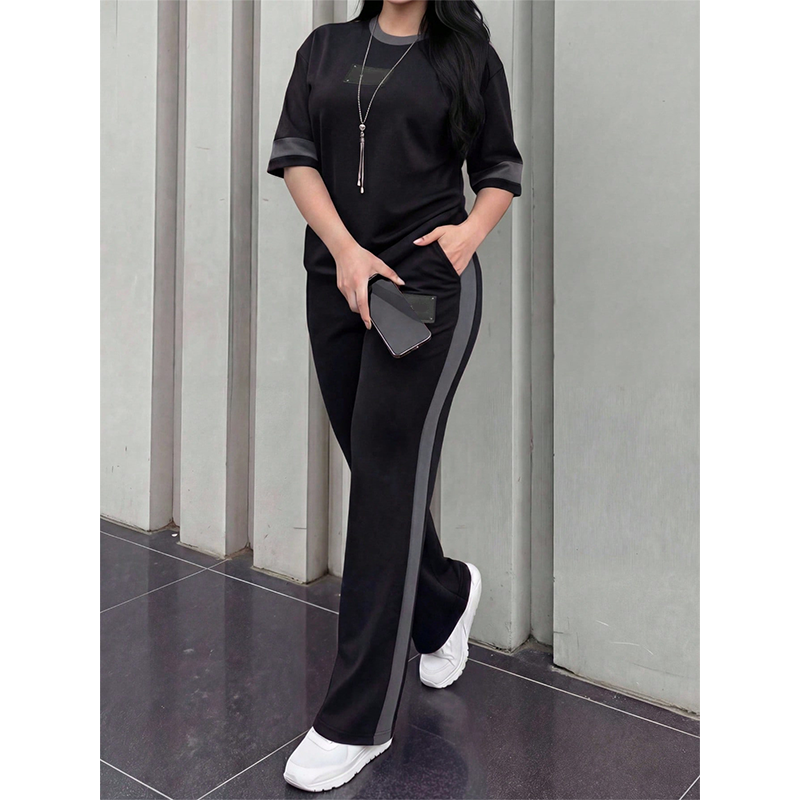 👕✨Uformelt todelt loungesett for dame med stripedetaljer – Uanstrengt komfort og sporty stil🔥