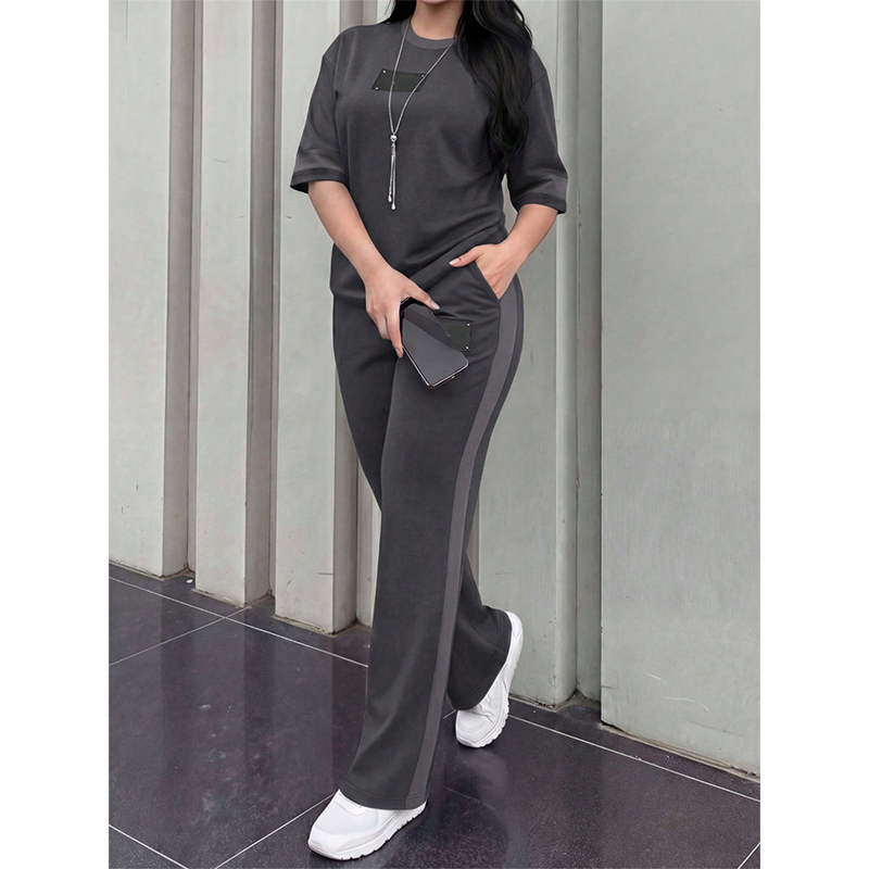 👕✨Uformelt todelt loungesett for dame med stripedetaljer – Uanstrengt komfort og sporty stil🔥