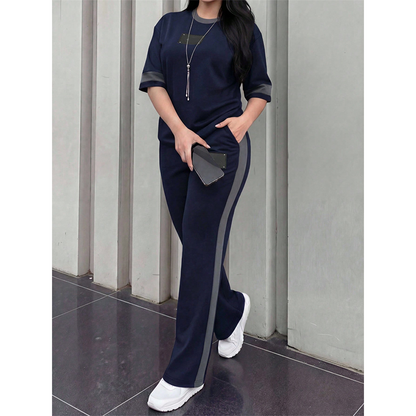 👕✨Uformelt todelt loungesett for dame med stripedetaljer – Uanstrengt komfort og sporty stil🔥