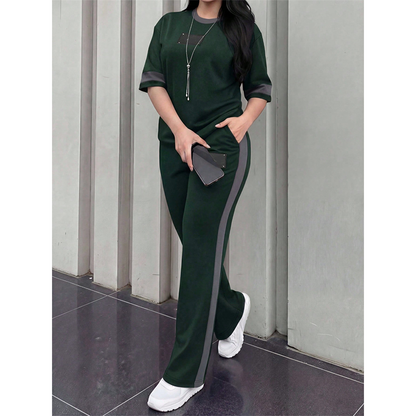 👕✨Uformelt todelt loungesett for dame med stripedetaljer – Uanstrengt komfort og sporty stil🔥