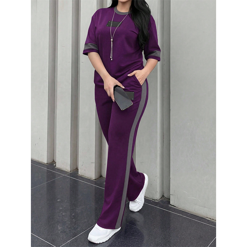 👕✨Uformelt todelt loungesett for dame med stripedetaljer – Uanstrengt komfort og sporty stil🔥