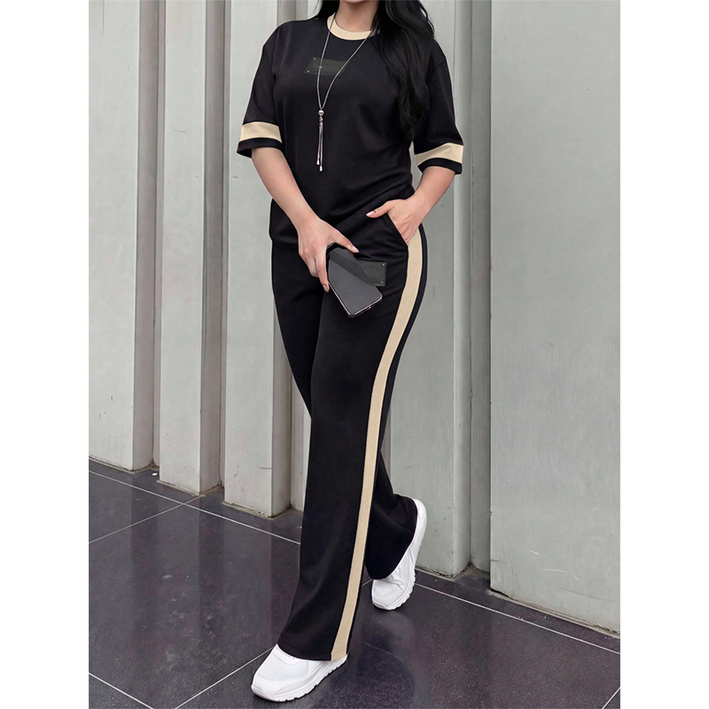 👕✨Uformelt todelt loungesett for dame med stripedetaljer – Uanstrengt komfort og sporty stil🔥