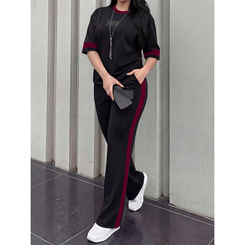 👕✨Uformelt todelt loungesett for dame med stripedetaljer – Uanstrengt komfort og sporty stil🔥