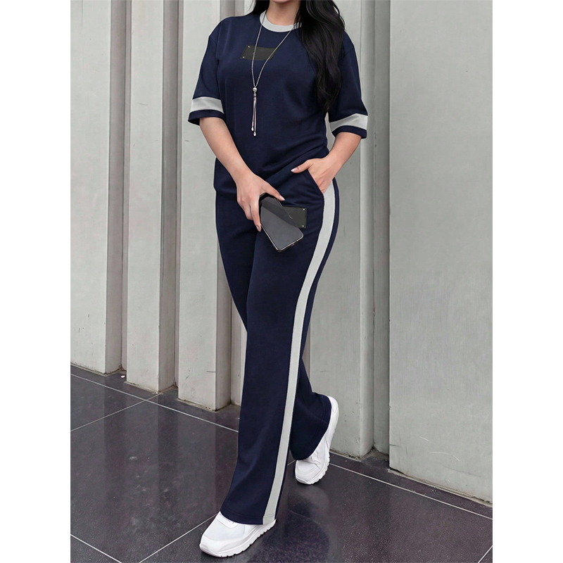 👕✨Uformelt todelt loungesett for dame med stripedetaljer – Uanstrengt komfort og sporty stil🔥