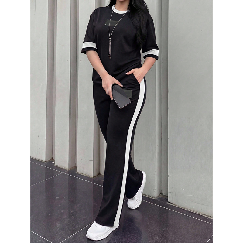 👕✨Uformelt todelt loungesett for dame med stripedetaljer – Uanstrengt komfort og sporty stil🔥