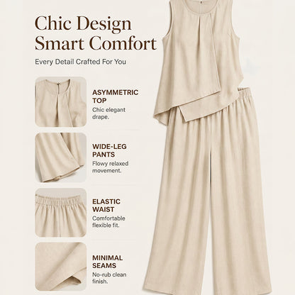 👗✨Asymmetrisk topp og vide bukser til dame – Uanstrengt og elegant stil med vide ben🔥