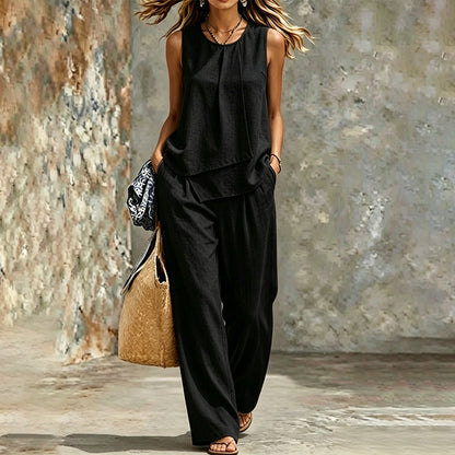 👗✨Asymmetrisk topp og vide bukser til dame – Uanstrengt og elegant stil med vide ben🔥