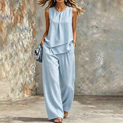 👗✨Asymmetrisk topp og vide bukser til dame – Uanstrengt og elegant stil med vide ben🔥