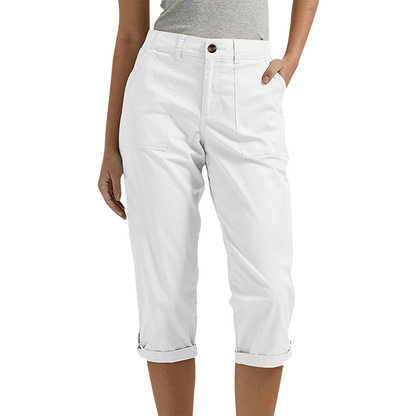🌸☀️ 50 % RABATT! Capri-bukser for kvinner i ensfarget stoff – lette bukser i førsteklasses blandingsstoff