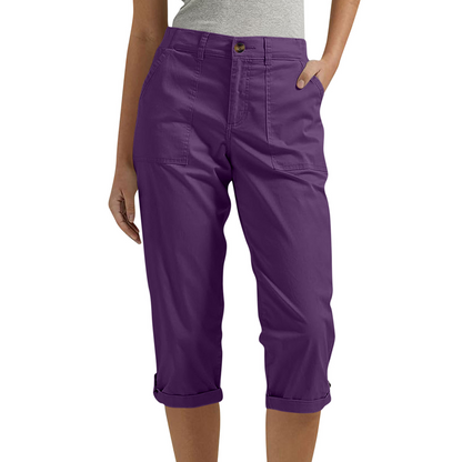 🌸☀️ 50 % RABATT! Capri-bukser for kvinner i ensfarget stoff – lette bukser i førsteklasses blandingsstoff