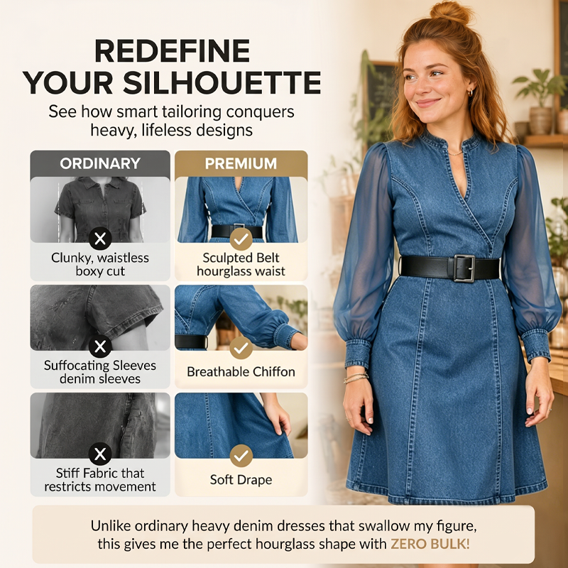 👗Slim fit standkrage denim midikjole – Elegant hverdagssjikk✨