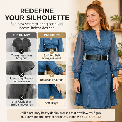 👗Slim fit standkrage denim midikjole – Elegant hverdagssjikk✨