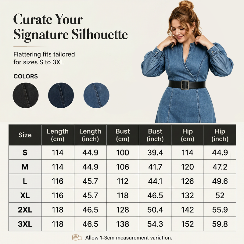 👗Slim fit standkrage denim midikjole – Elegant hverdagssjikk✨
