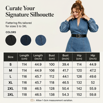 👗Slim fit standkrage denim midikjole – Elegant hverdagssjikk✨