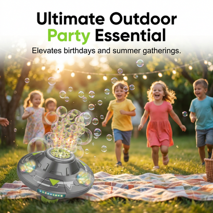 🛸 50 % RABATT I BEGRENSET TID! 💥 Smart roterende UFO-boblemaskin – 360° rotasjon, RGB-lys, unngåelse av hindringer ✨