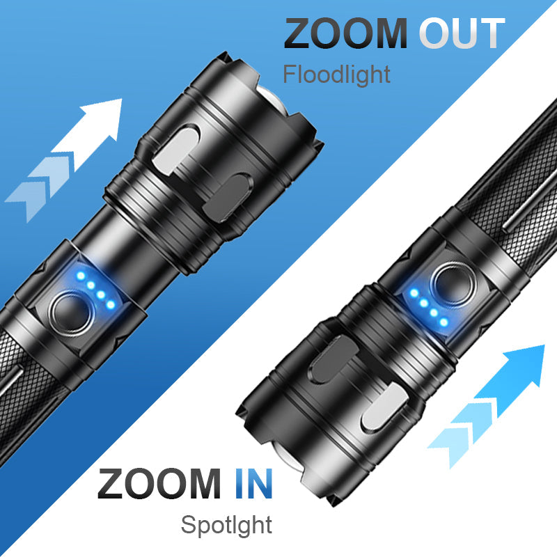 🔦⚡ Multifunksjonell LED-lommelykt med zoom – strøm og nødhjelp i ett produkt