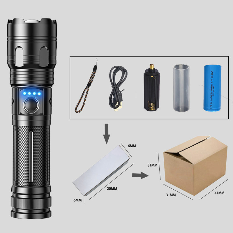 🔦⚡ Multifunksjonell LED-lommelykt med zoom – strøm og nødhjelp i ett produkt