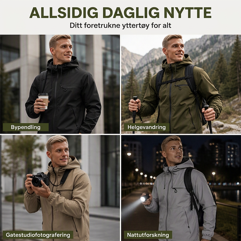 Vanntett herrejakke med hette og oversized passform