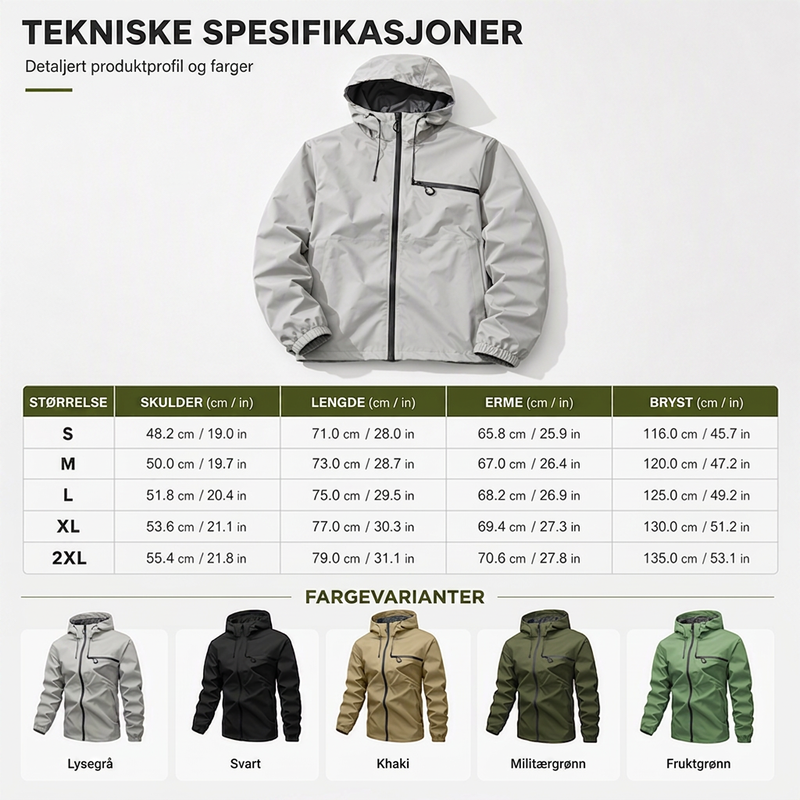 Vanntett herrejakke med hette og oversized passform