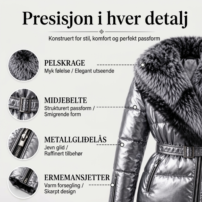Damesydd jakke med krage av kunstig pels