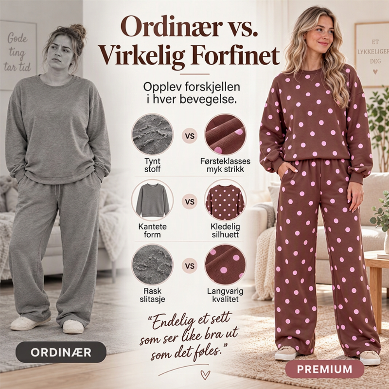 Sett med polka-dot-top og bukser med vide ben for damer