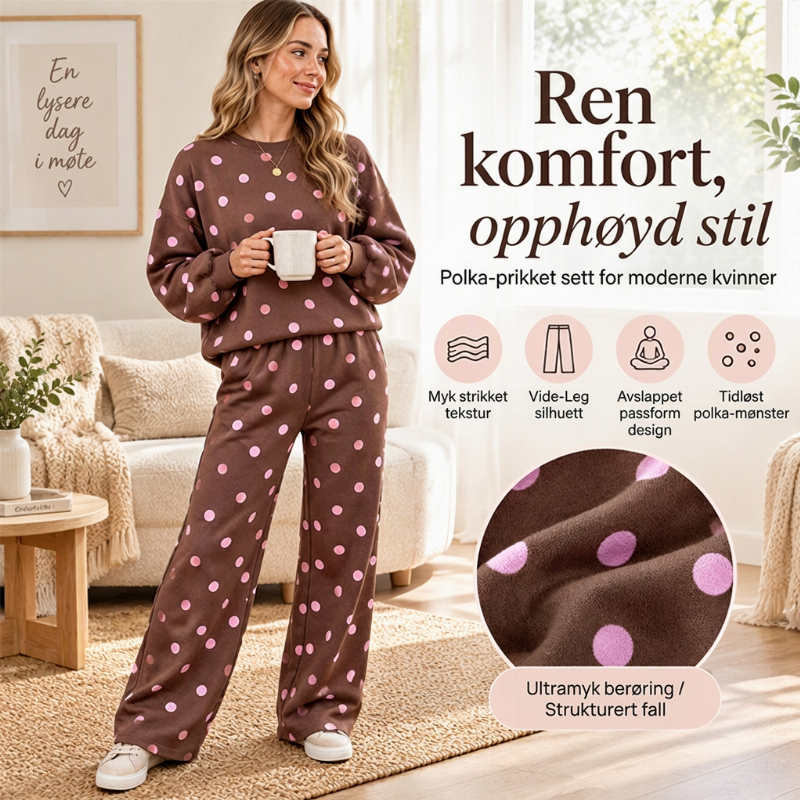 Sett med polka-dot-top og bukser med vide ben for damer