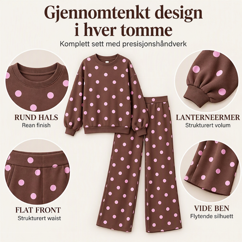Sett med polka-dot-top og bukser med vide ben for damer