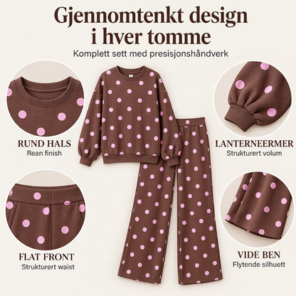 Sett med polka-dot-top og bukser med vide ben for damer
