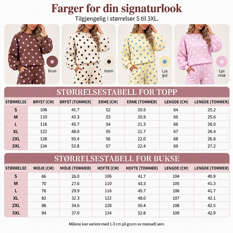 Sett med polka-dot-top og bukser med vide ben for damer