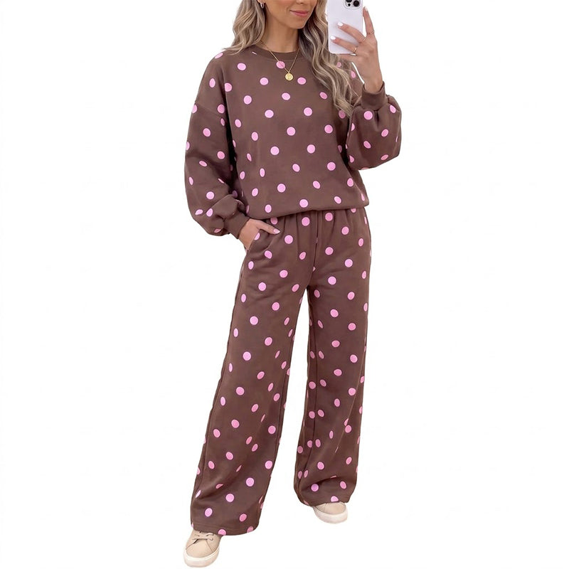 Sett med polka-dot-top og bukser med vide ben for damer