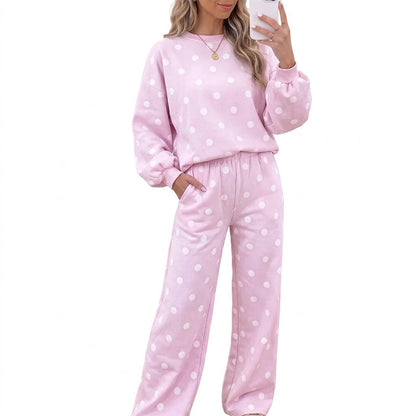 Sett med polka-dot-top og bukser med vide ben for damer