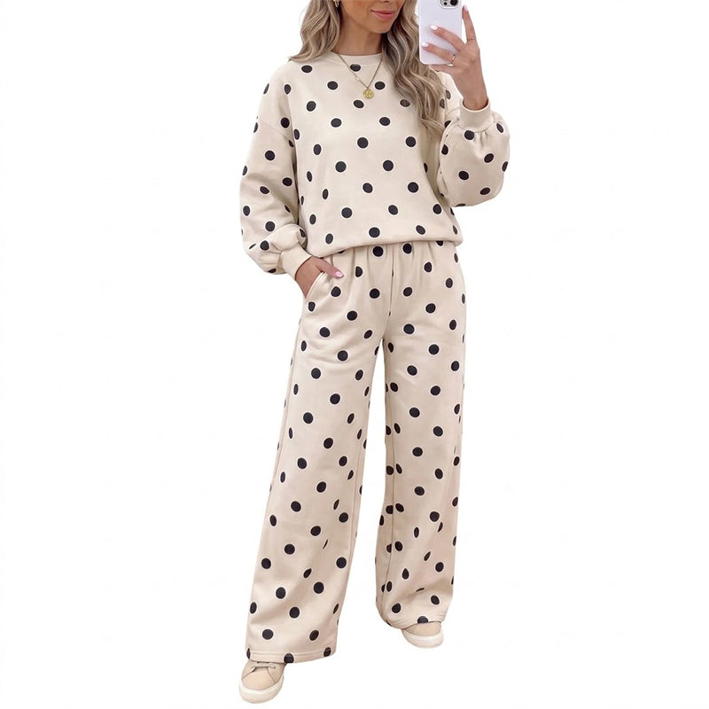 Sett med polka-dot-top og bukser med vide ben for damer