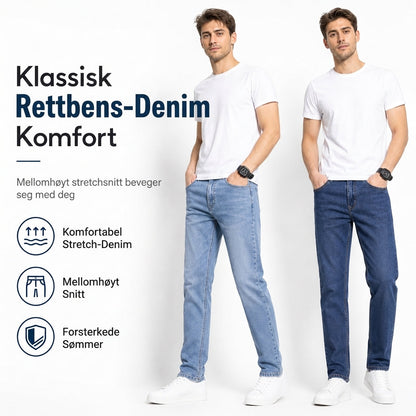 Boe Stretch Slim Fit Jeans, Avslappende Mid Rise Denim Bukser