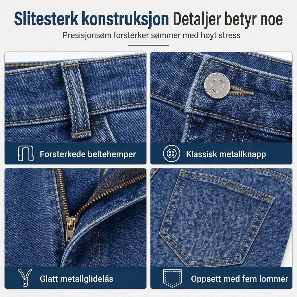 Boe Stretch Slim Fit Jeans, Avslappende Mid Rise Denim Bukser