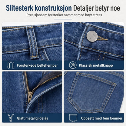 Boe Stretch Slim Fit Jeans, Avslappende Mid Rise Denim Bukser