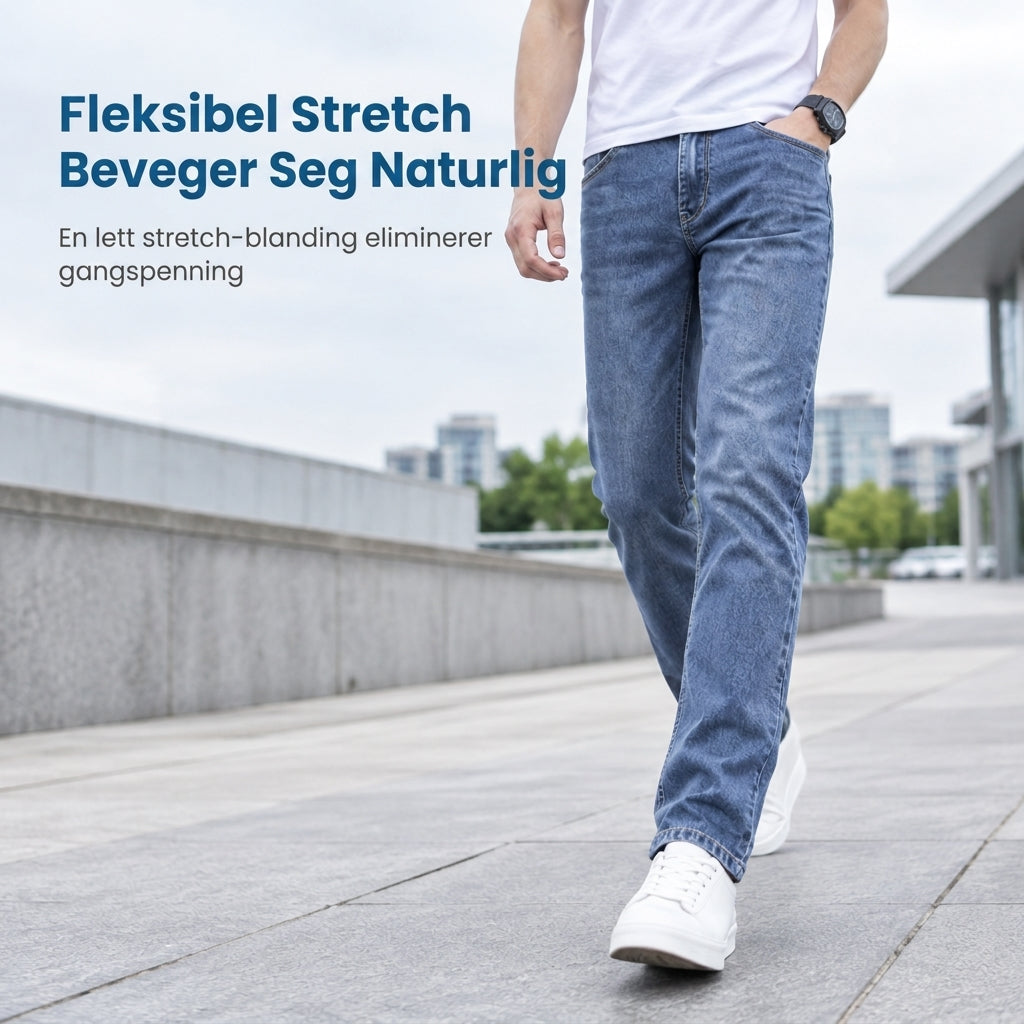 Boe Stretch Slim Fit Jeans, Avslappende Mid Rise Denim Bukser