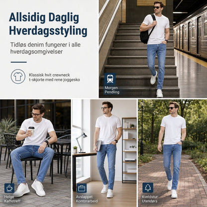 Boe Stretch Slim Fit Jeans, Avslappende Mid Rise Denim Bukser