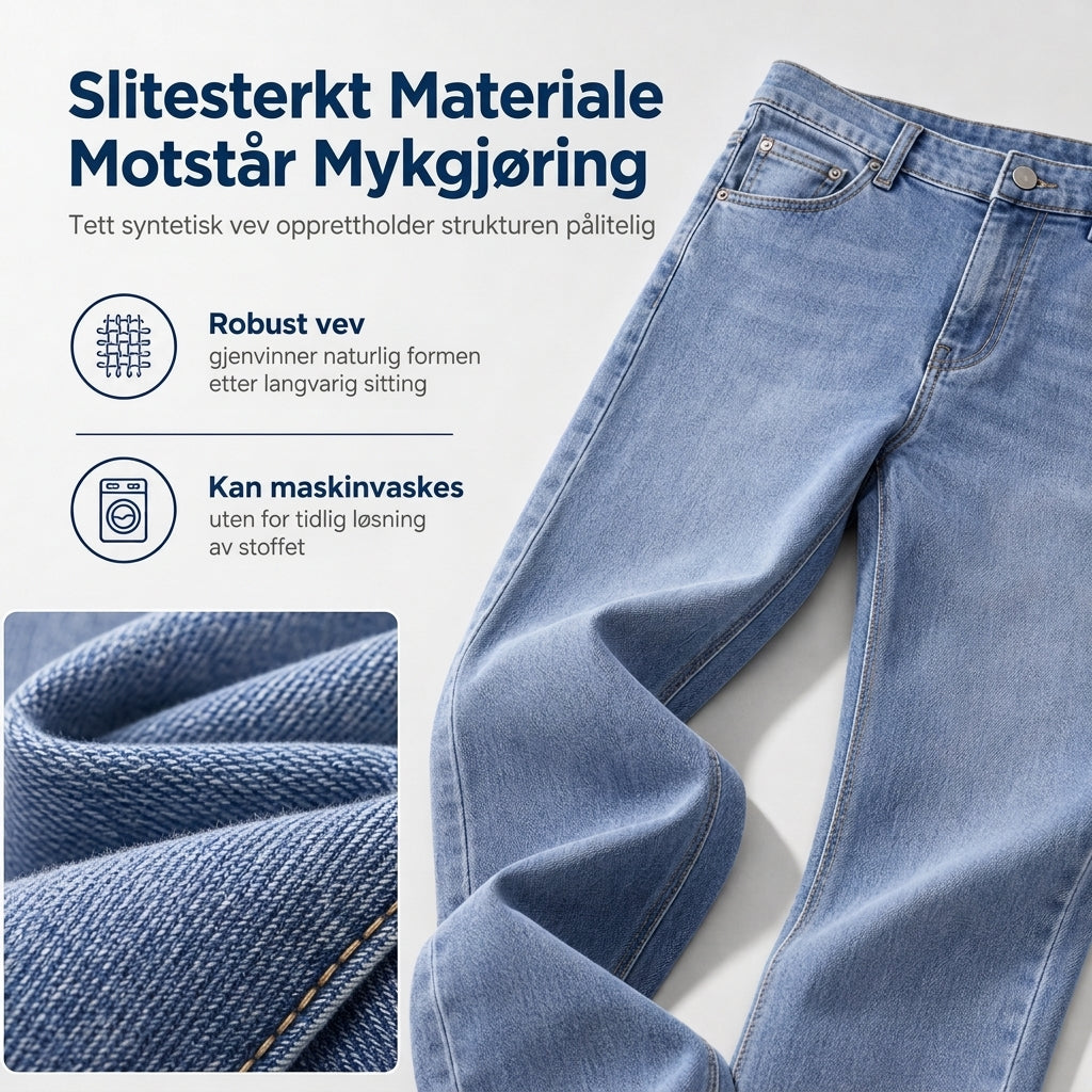 Boe Stretch Slim Fit Jeans, Avslappende Mid Rise Denim Bukser
