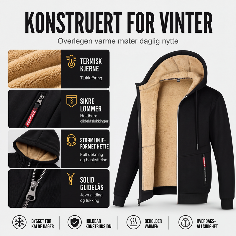 Varm hettejakke for menn, vinter