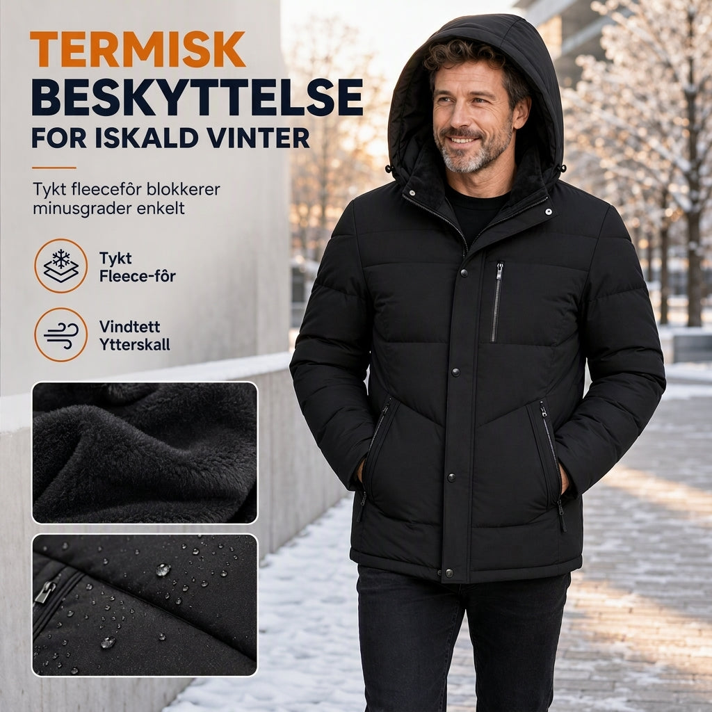 👍👍Den laveste prisen, men den beste kvaliteten!✨ Kjøp den nå! Vinterjakke for menn med fleecefôr og avtakbar hette