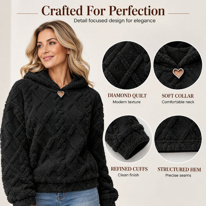 Damegenser med hette i diamantmønstret jacquard-plush