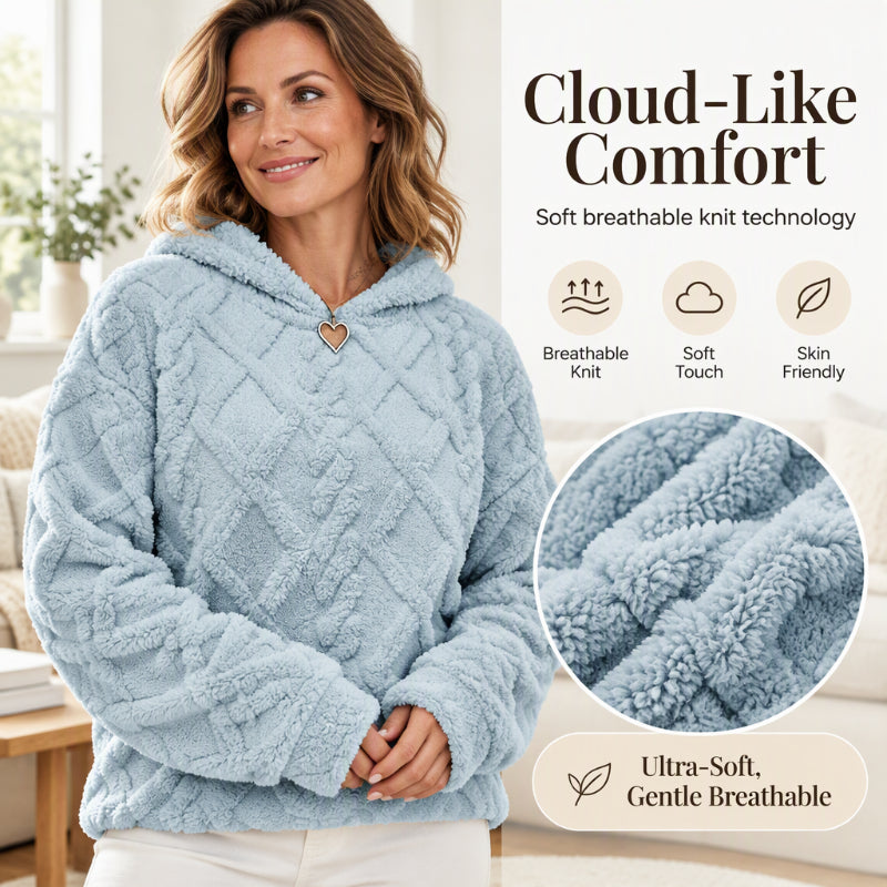 Damegenser med hette i diamantmønstret jacquard-plush