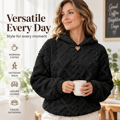 Damegenser med hette i diamantmønstret jacquard-plush