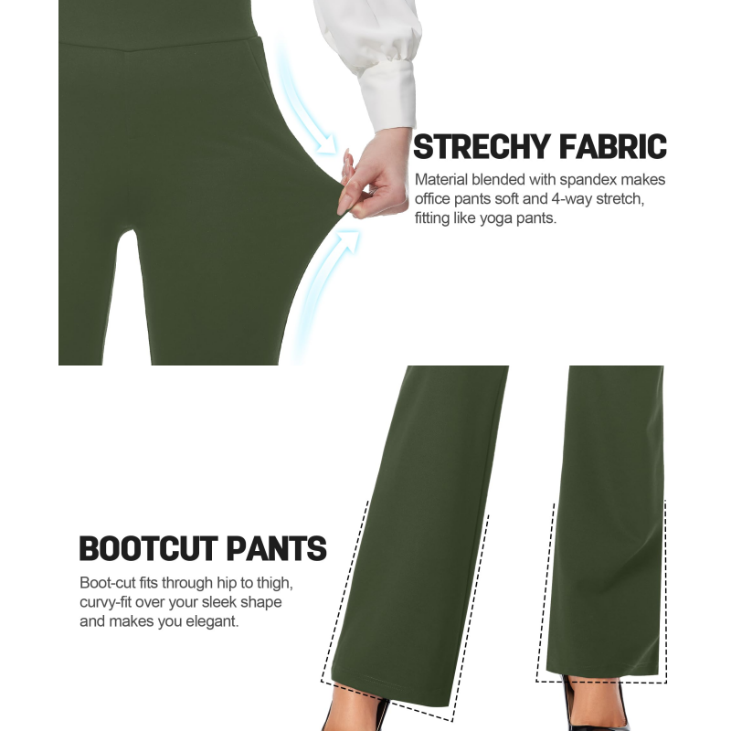 Damebukser med høy midje, stretch og bootcut-passform