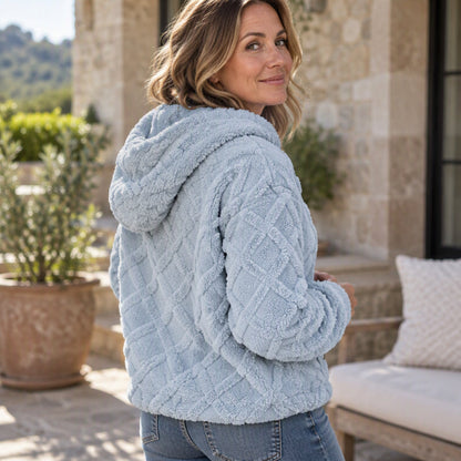 Damegenser med hette i diamantmønstret jacquard-plush