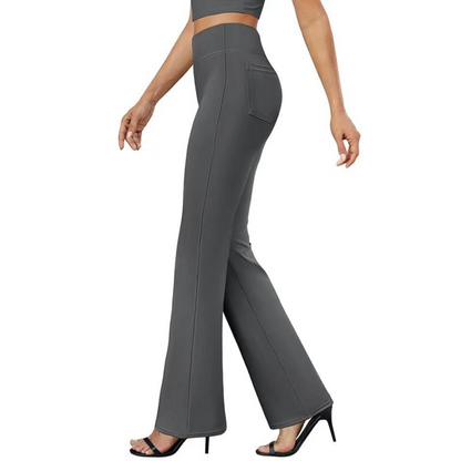 Damebukser med høy midje, stretch og bootcut-passform