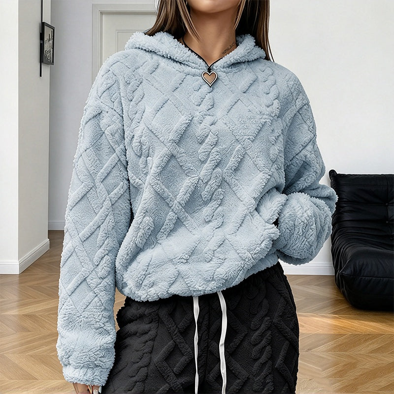 Damegenser med hette i diamantmønstret jacquard-plush