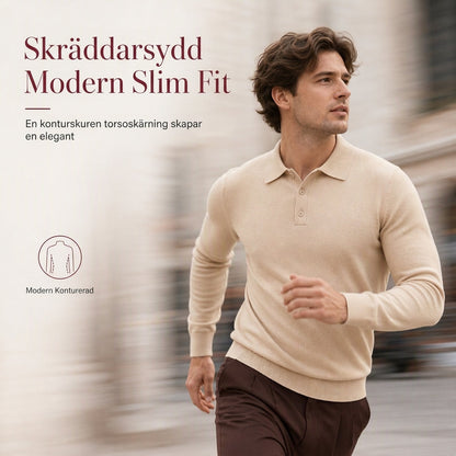 Enfärgad långärmad stickad tröja för män